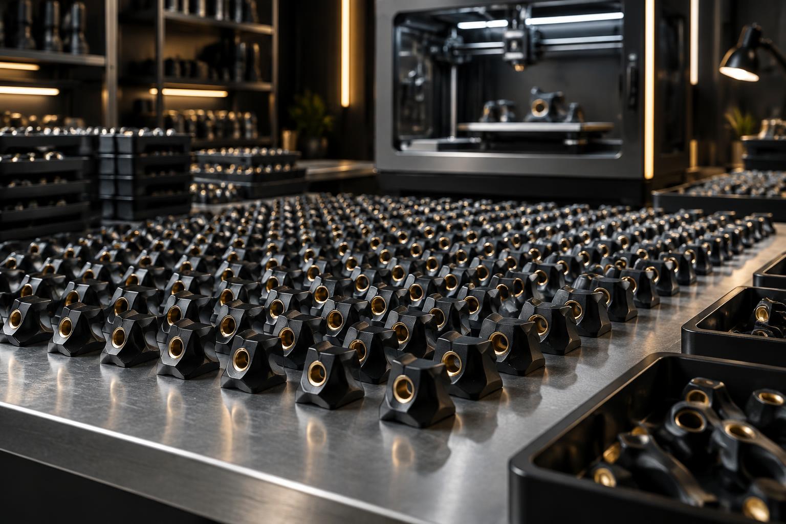 Muitas unidades iguais produzidas em impressão 3D